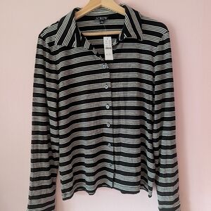 NWT J Crew long-sleeve button-up top in striped refined rib